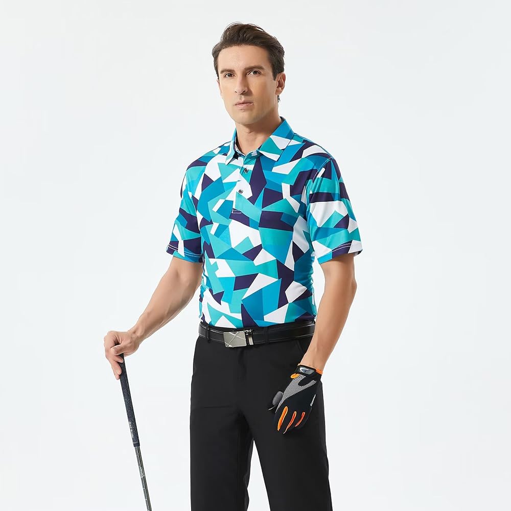 Golf Shirts for Men Dry Fit Performance Print Short Sleeve